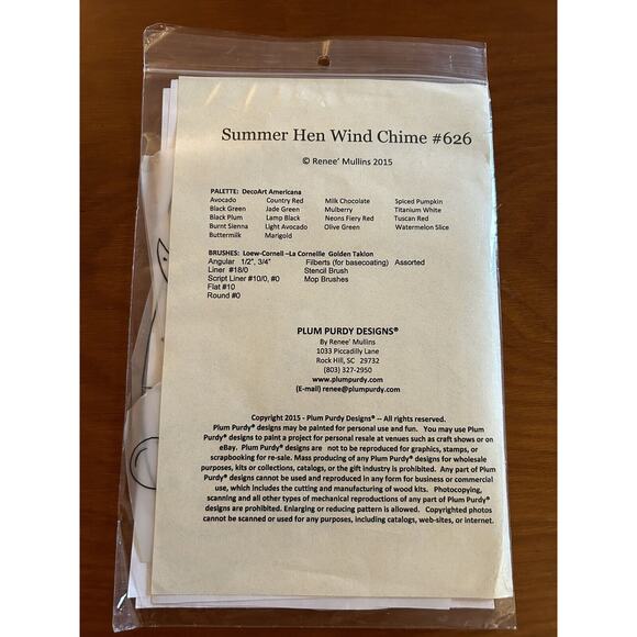 Plum Purdy Designs Summer Hen Wind Chimes #626 Pattern/Instructions 2015 - Picture 3 of 3
